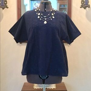 UNIQLO Navy Blue, Embroidered Blouse NWT